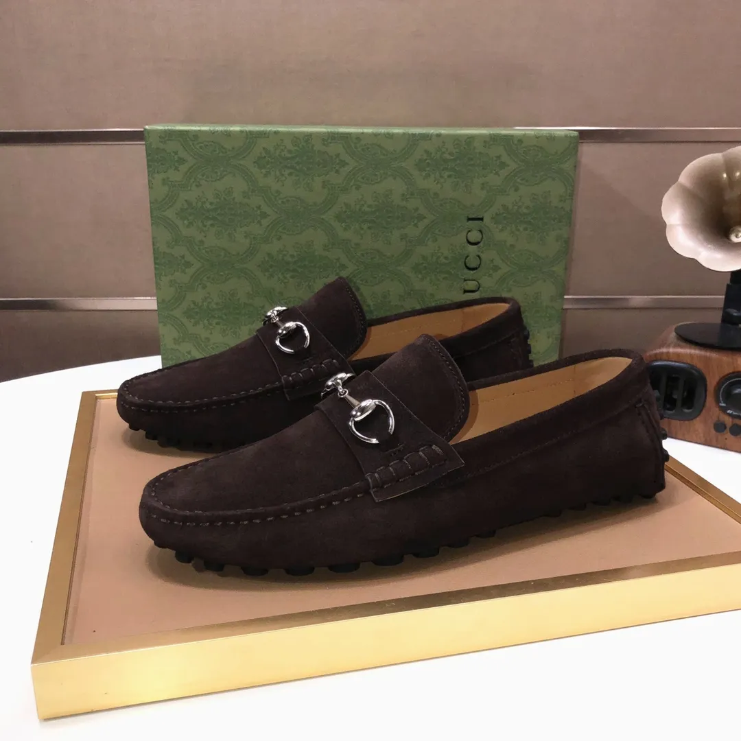 Men's Men's Shoes💰420💰[Gucci GUCCI] (High-end Niuli) New 🍀Gucci*-Gucci Peas Shoes! Made of imported original cowhide, the inner top layer is comfortable cowhide lining! Original wear-resistant rubber outsole! High quality products! Code number 38-44!